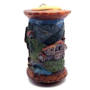 German Gunter Kerzen Scenic Rustic Mountain Mill 7" Candle Hand-Carved & Painted